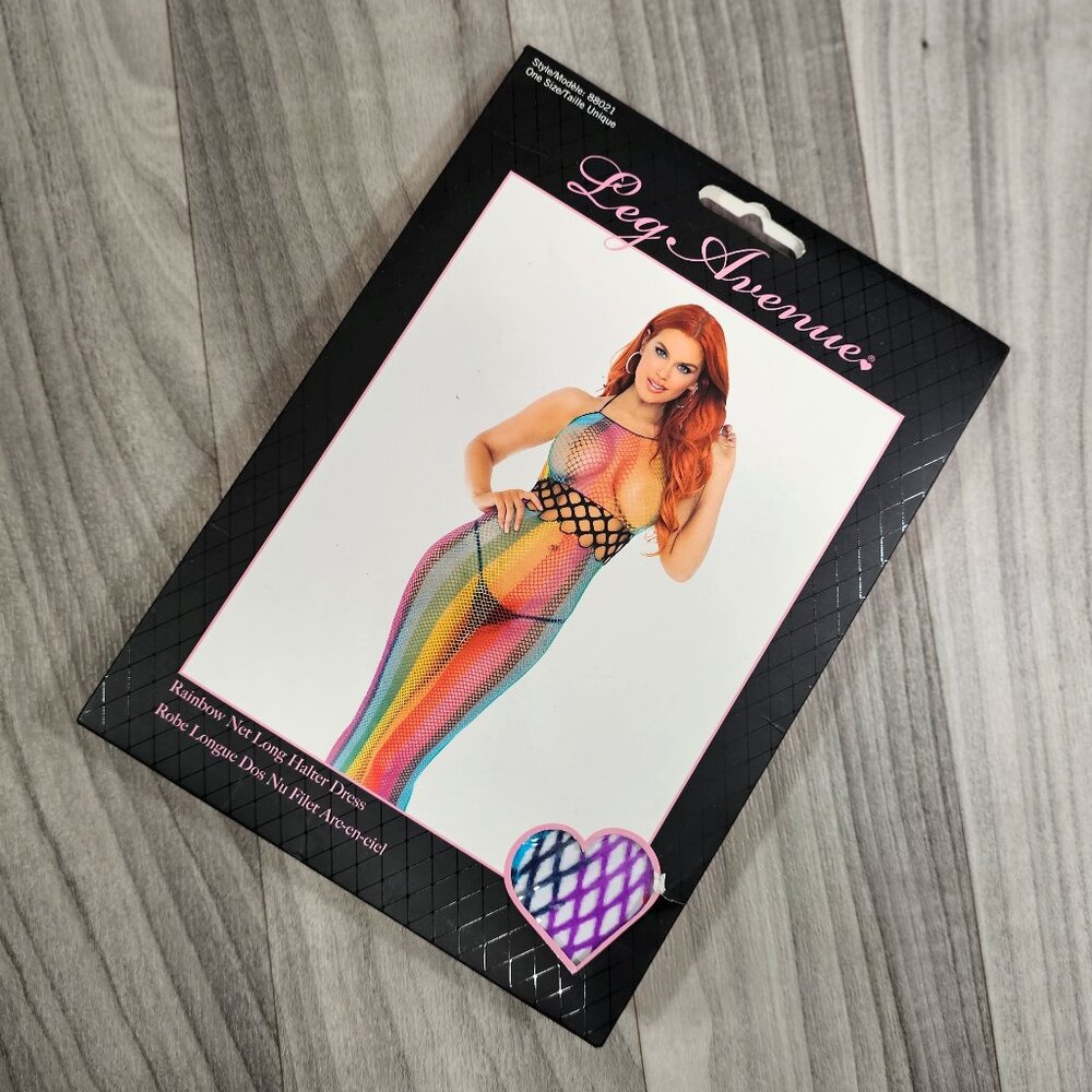 Leg Avenue Rainbow Net Long Halter Dress Sexy Lingerie Clubwear One Size